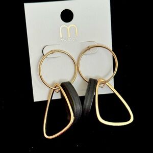 Gold & Black Geometric Dangle Earrings with Wood Accents|Boho Statement Earrings